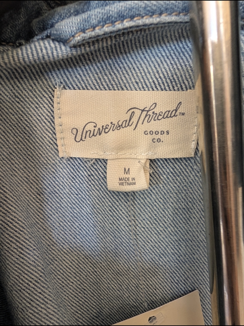 Universal Thread Light Wash Denim Drawstring Cinch Waist Stand Up Collar Jacket - Picture 5 of 6